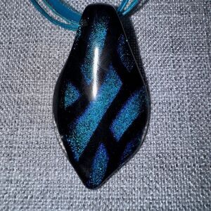 Handcrafted Dichroic Glass Pendant Necklace Artisan Wearable Art Ribbon Teardrop